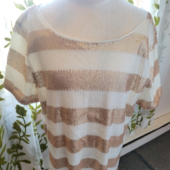 Forever 21 gold & cream striped sequins mini t-shirt dress S - Picture 11 of 12
